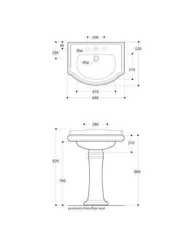 RETRO Viena cauruma izlietne 69, matēta melna - 5