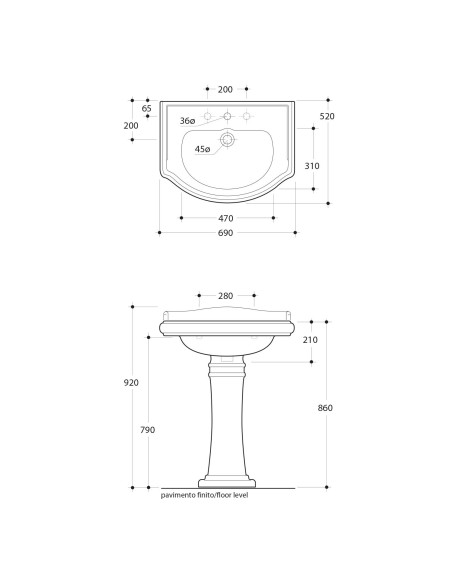 RETRO Viena cauruma izlietne 69, matēta melna - 5