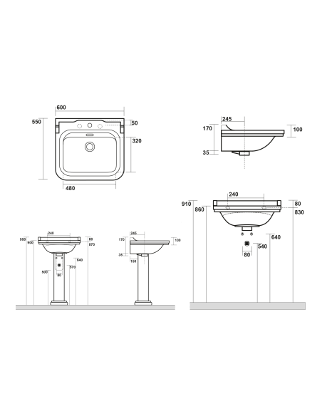 Izlietne Waldorf 60x55 cm, komplektā hromēts pārplūdes gredzens (414001+811390) - 4