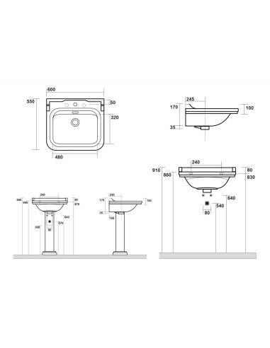 Izlietne Waldorf 60x55 cm matēta melna, komplektā hromēts pārplūdes gredzens (414031+811390) - 3