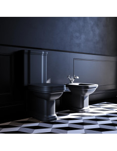 wc Waldorf matēts melns, bronzas skalošanas poga, universāls izvads - 1 2