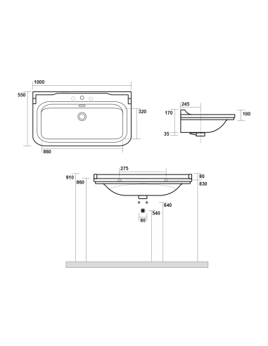 WALDORF keramikas izlietne 100x55cm, 3 atveres, balta - 4