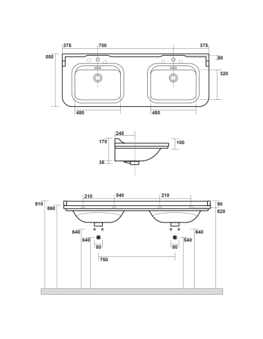WALDORF keramikas dubultā izlietne 150x55cm, balta - 4