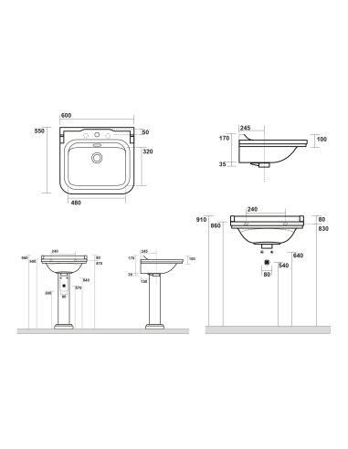 WALDORF keramikas izlietne 60x55cm, 3 atveres, balta - 5