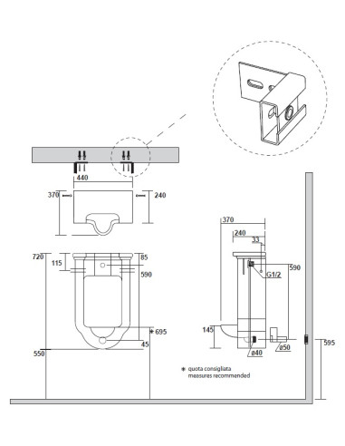 WALDORF pisuārs 44x69x37cm, ieskaitot sifonu un fiksācijas komplektu - 2