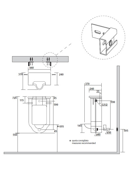 WALDORF pisuārs 44x69x37cm, ieskaitot sifonu un fiksācijas komplektu - 2