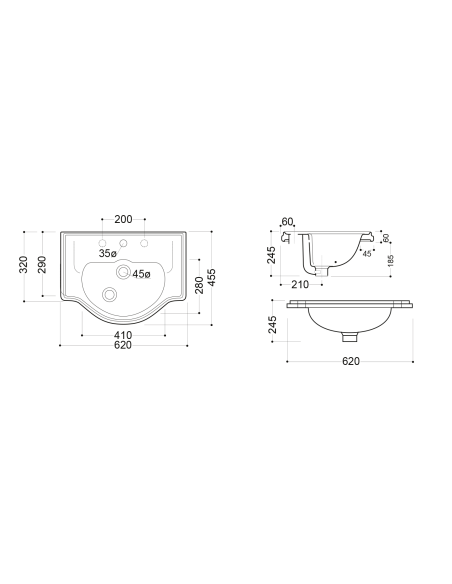 RETRO daļēji padziļināta keramikas izlietne 62x45,5 cm, melna matēta - 3