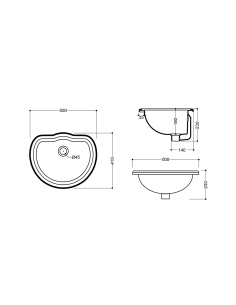 RETRO keramikas izlietne 50x41cm, iebūvēta - 1 2