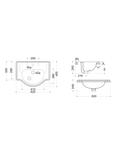 RETRO keramikas izlietne 62x45,5cm, iebūvēta, 3 atveres mikserim, balta - 1 2