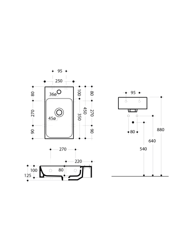 CENTO keramikas izlietne 45x25cm, montāža no mazākās puses - 3