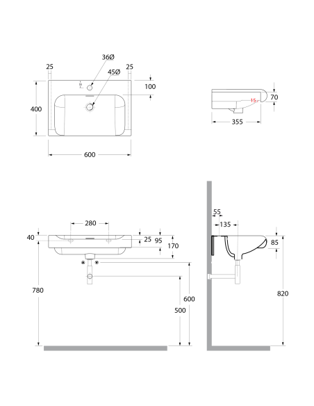 INKA keramikas izlietne 60x40cm, balta - 6 INKA keramikas izlietne 60x40cm, balta - 6