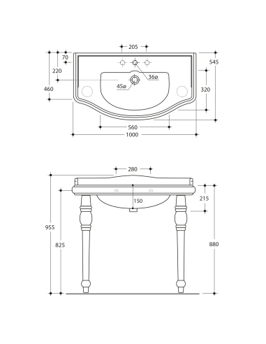 RETRO Keramikas izlietne 100x54,5cm, melna matēta - 5