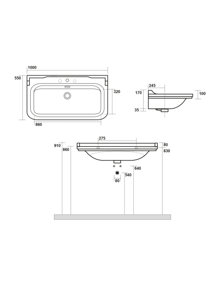 WALDORF Keramikas izlietne 100x55cm, melna matēta - 4 WALDORF Keramikas izlietne 100x55cm, melna matēta - 4