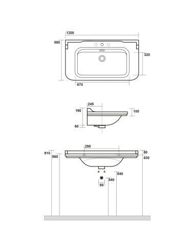 WALDORF Keramikas izlietne 120x55cm, melna matēta - 4