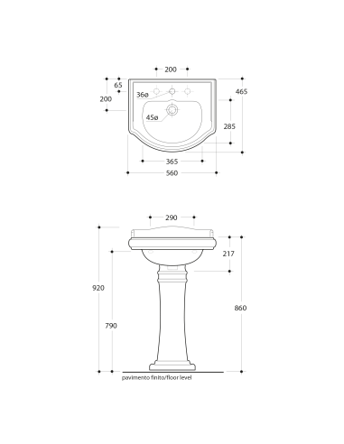 RETRO 3 caurumu keramikas izlietne 55x45cm, balta - 4