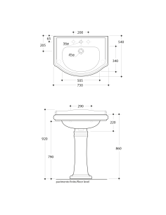 RETRO 3 caurumu keramikas izlietne 73x54cm - 1 2