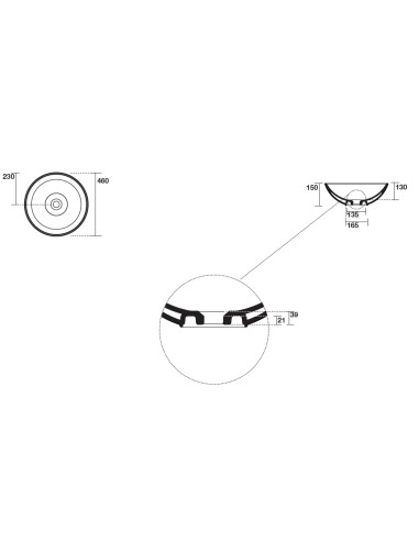 Uz galda virsmas liekamā apaļa izlietne C2 46x15 cm, bordo krāsas matēts - 3