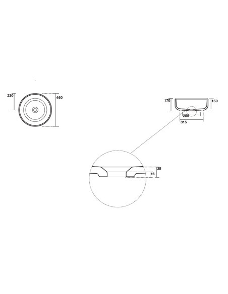 Uz galda virsmas liekamā apaļa izlietne C2 46x17 cm, balts matēts - 3 Uz galda virsmas liekamā apaļa izlietne C2 46x17 cm, balts matēts - 3
