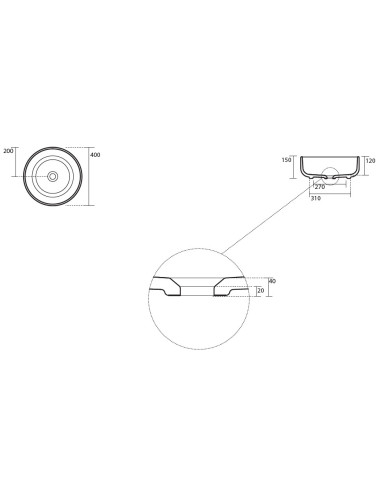 Uz galda virsmas liekamā apaļa izlietne Nolita 40x15 cm, pelēks matēts - 4