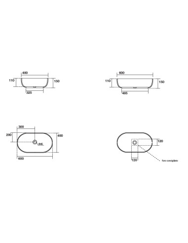 Uz galda virsmas liekamā apaļa izlietne Nolita 60x40x15 cm, balta - 3