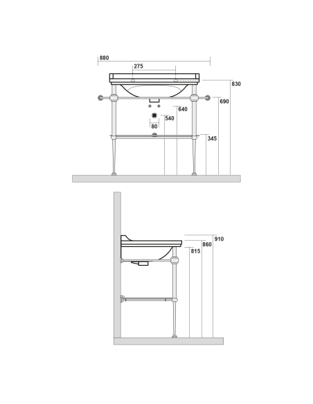 WALDORF konstrukcija izlietnei 80cm ar stikla plauktu, hromēts - 5