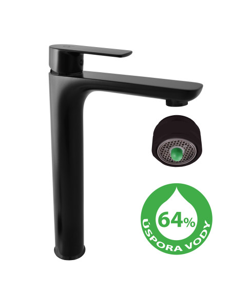 Water-saving basin lever mixer, high VLTAVA ECO BLACK MATT - Barva černá matná,Rozměr 1/2'',Povrchová úprava Černá matná