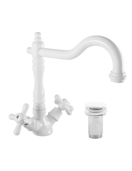 Смеситель для умывальника с донным клапаном  МОРАВА РЕТРО ГЛЯНЦЕВЫЙ БЕЛЫЙ - Barva bílá,Rozměr 3/8'' Смеситель для умывальника с донным клапаном  МОРАВА РЕТРО ГЛЯНЦЕВЫЙ БЕЛЫЙ - Barva bílá,Rozměr 3/8''