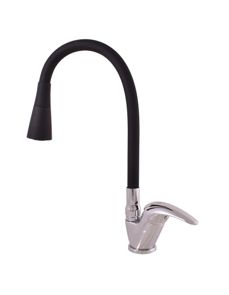 Смеситель кухонный с флексибильным изливом и душем САЗАВА - Barva chrom/černá,Rozměr 1/2'',Typ ručky SA506.5/13