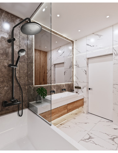 Смеситель для душа с верхним и ручным душем ТЕРМОСТАТИЧЕСКИЙ черный матовый - Barva Černá matná,Rozměr 150 mm