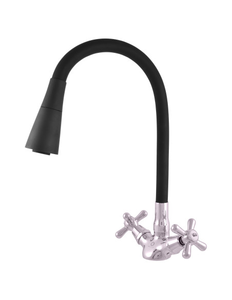 Смеситель для мойки с гибким изливом и душем МОРАВА РЕТРО - Barva chrom/černá,Rozměr 1/2'' Смеситель для мойки с гибким изливом и душем МОРАВА РЕТРО - Barva chrom/černá,Rozměr 1/2''