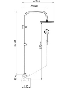 Shower faucet with head and hand shower NIL - METAL GREY-brushed matt - Barva METAL GREY - kartáčovaná ,Rozměr 150 mm,Povrchová  2