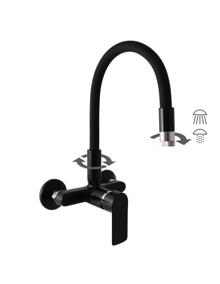 Смеситель кухонный с гибким изливом  и с душем КОЛОРАДО ЧЕРНЫЙ МАТОВЫЙ/ХРОМ - Barva černá matná/chrom,Rozměr 150 mm Смеситель кухонный с гибким изливом  и с душем КОЛОРАДО ЧЕРНЫЙ МАТОВЫЙ/ХРОМ - Barva černá matná/chrom,Rozměr 150 mm