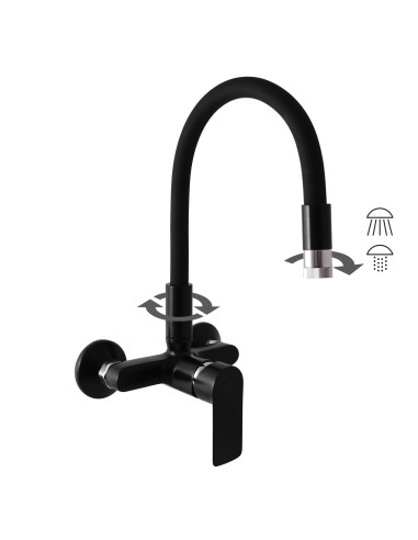 Смеситель кухонный с гибким изливом  и с душем КОЛОРАДО ЧЕРНЫЙ МАТОВЫЙ/ХРОМ - Barva černá matná/chrom,Rozměr 100 mm