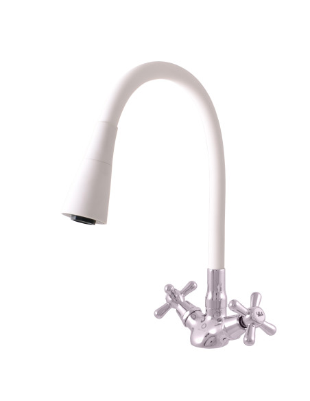 Смеситель для мойки с гибким изливом и душем - Barva chrom/bílá,Rozměr 3/8''