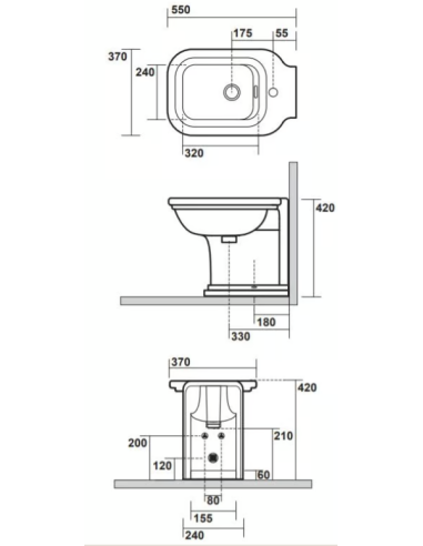 Kerasan wall-mounted bidet with overflow ring Waldorf 4125 - 11