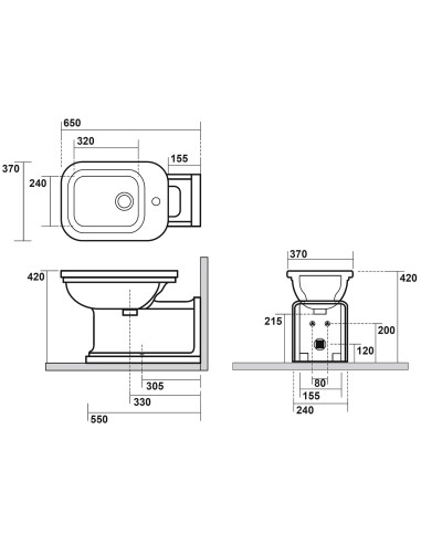 Kerasan wall-mounted bidet Waldorf "Prolungato" 4120K1 with screws included - 2
