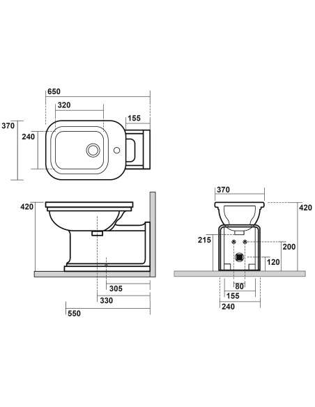 Kerasan wall-mounted bidet Waldorf "Prolungato" 4120K1 with screws included - 2