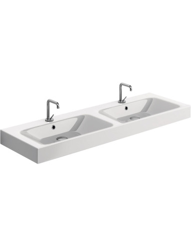 Раковина Kerasan 3536 01 Cento двойная 140х45 см, подвесная с 1 отв. на каждой раковине под смеситель, белая - 4