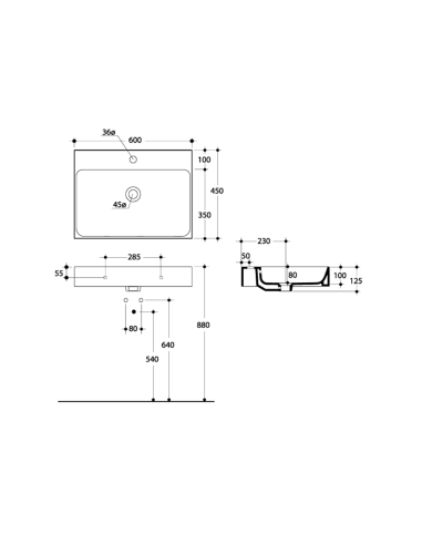 Kerasan Cento Sink overhead/hanging 60x45 cm, 1 hole for mixer - 3