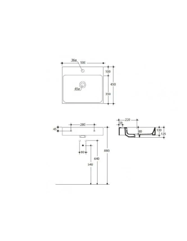 Kerasan Cento Countertop/sienas izlietne 50x45 cm, 1 atvere mikserim - 3