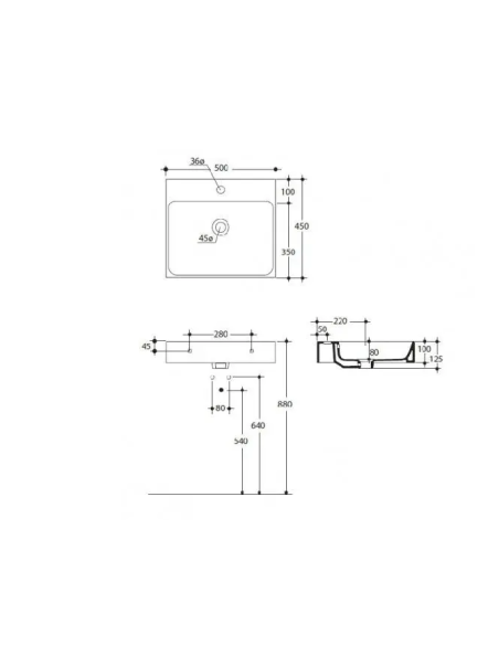 Kerasan Cento Sink overhead/hanging 50x45 cm, 1 hole for mixer - 3 Kerasan Cento Sink overhead/hanging 50x45 cm, 1 hole for mixer - 3