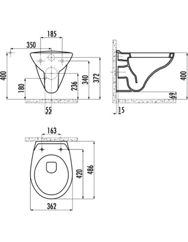 Creavit Perla Tp320 wall-hung toilet with Soft Close lid - 1