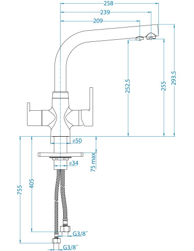 ALVEUS AQUA virtuves jaucējkrāns hromēts