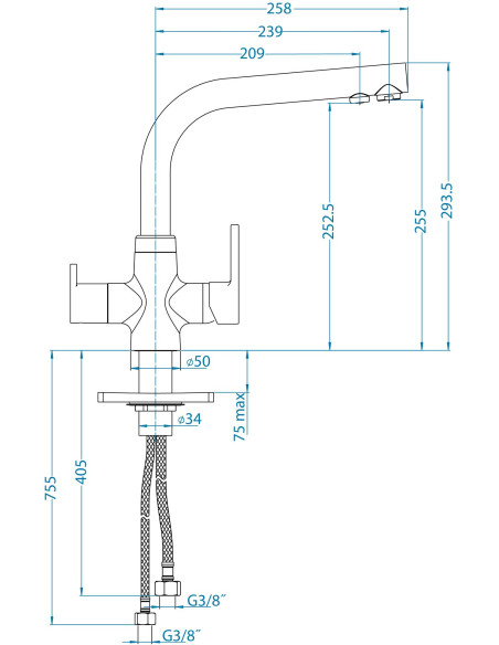 ALVEUS AQUA virtuves jaucējkrāns hromēts ALVEUS AQUA virtuves jaucējkrāns hromēts