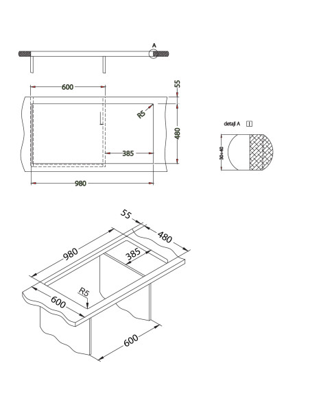 CADIT 50 col. 81 BETONS (1000x500) Granitāla izlietne 1 bļoda ar POP-UP sifonu 3 1/2"