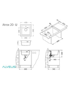 ATROX 20 BLACK EDITION col. 91 BLACK Granitāla izlietne 1 bļoda ar manuālo sifonu 3 1/2" - SIPHON BLACK. 2