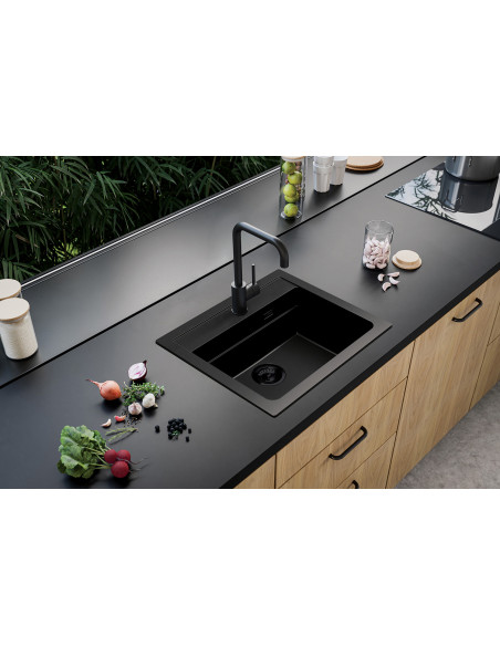 ATROX 30 BLACK EDITION col. 91 BLACK Granitāla izlietne 1 bļoda ar manuālo sifonu 3 1/2" - SIPHON BLACK.