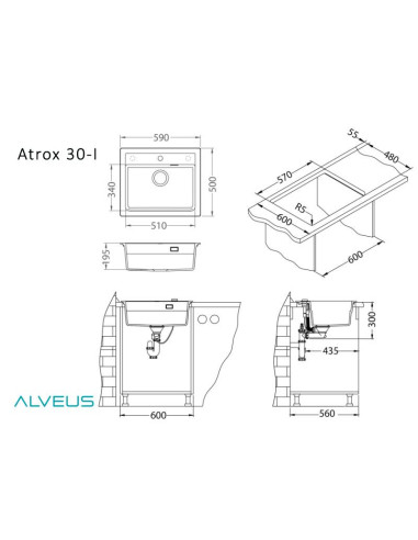 ATROX 30 col. 55 BEIGE Granitāla izlietne 1 bļoda ar POP-UP sifonu 3 1/2"