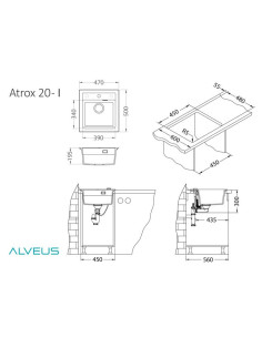 ATROX 20 col. 91 BLACK Granitāla izlietne 1 bļoda ar POP-UP sifonu 3 1/2" 2