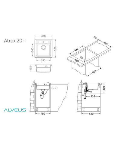 ATROX 20 col. 91 BLACK Granitāla izlietne 1 bļoda ar POP-UP sifonu 3 1/2"